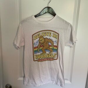 White Graphic Tee with Bigfoot Design